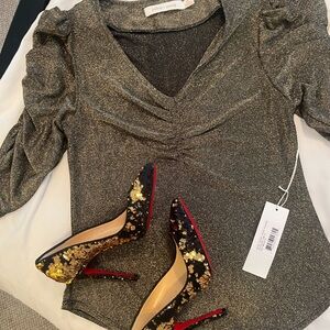 Bishop + Young Gray Ruched 3/4 Sleeve Blouse